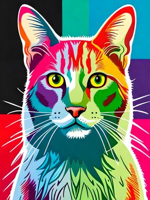 GATO MULTICOLORIDO SIMULAÇÃO DE ILUSTRAÇÃO EM AGUARELA BY AI