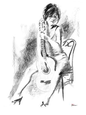 DESENHO SKETCH CARVÃO PRETO E BRANCO BW4 VIOLÃO