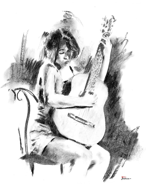 DESENHO SKETCH CARVÃO PRETO E BRANCO BW8 VIOLONISTA