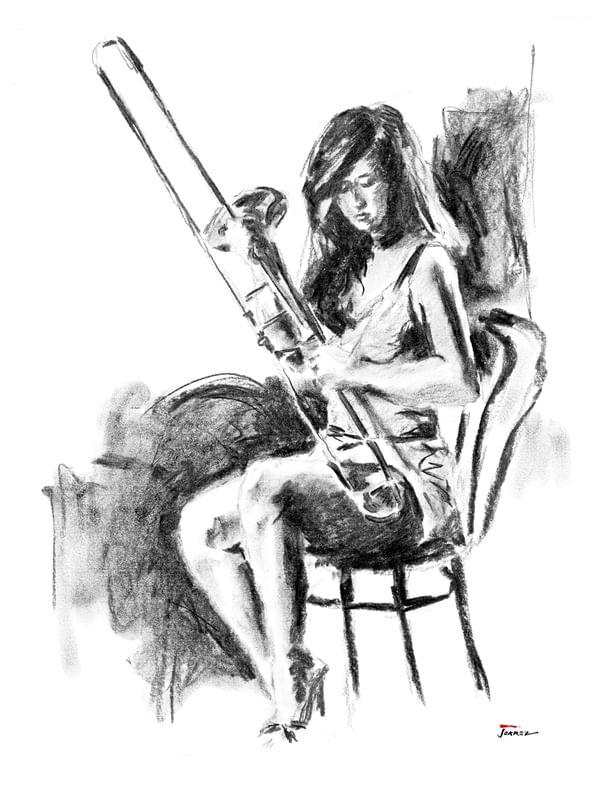 DESENHO SKETCH CARVÃO PRETO E BRANCO BW9 TROMBONE