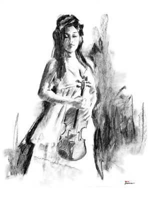 DESENHO SKETCH CARVÃO PRETO E BRANCO BW10 VIOLINO