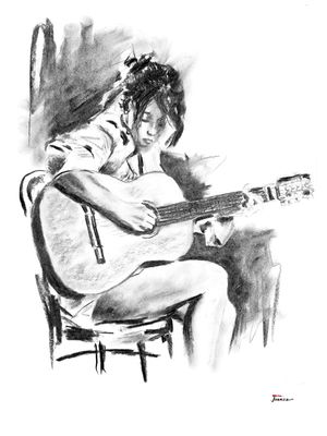 DESENHO SKETCH CARVÃO PRETO E BRANCO BW12 VIOLONISTA