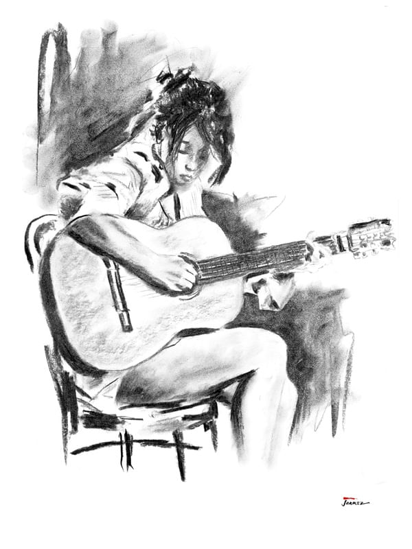 DESENHO SKETCH CARVÃO PRETO E BRANCO BW12 VIOLONISTA
