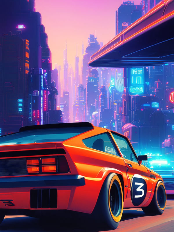VINTAGE CAR IN NEON CITY BY AI