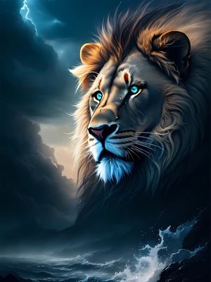 LION IN PARADISE BEACH BY AI