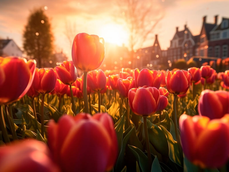 LINDAS TULIPAS AO PÔR DO SOL - HOLANDA BY AI