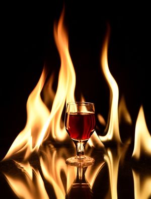 TAÇA DE VINHO COM FOGO AO FUNDO