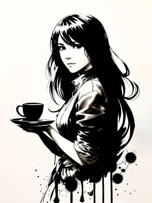 PRETTY GIRL WITH HER COFFEE BY AI