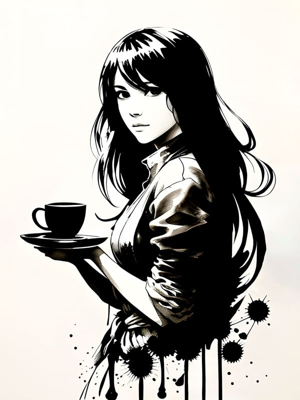 PRETTY GIRL WITH HER COFFEE BY AI