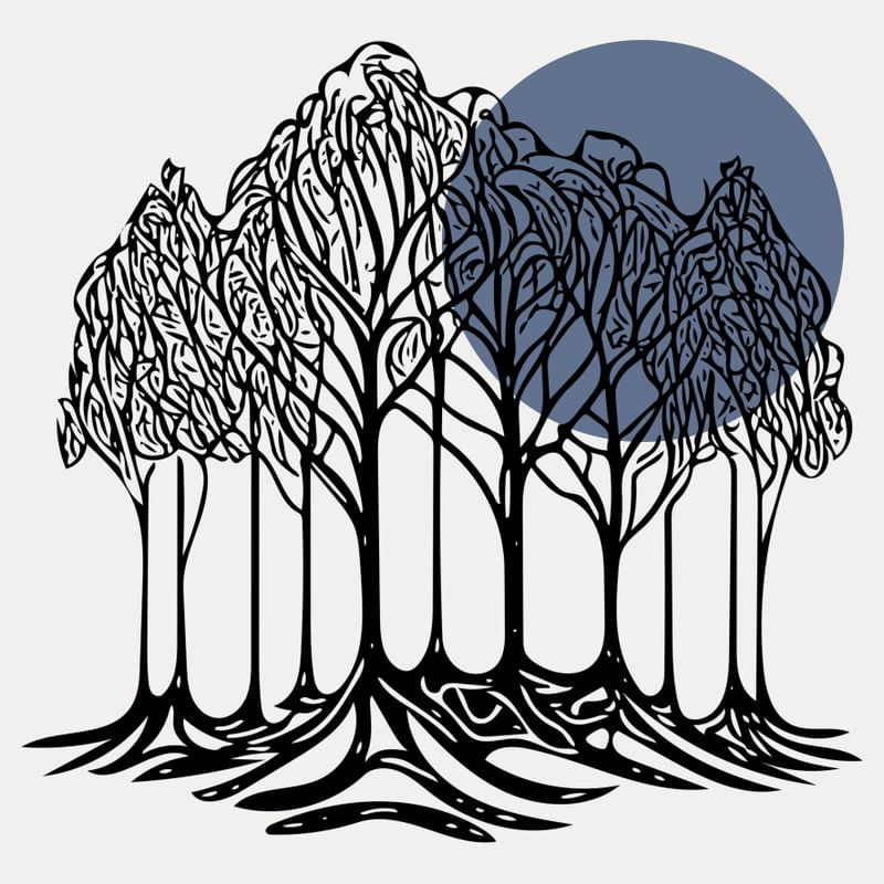 LINE ART - ARVORES E A LUA