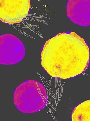 AQUARELA FLORAL NEON CINZA
