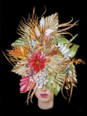SPRING GIRL LEAVES AND FLOWERS