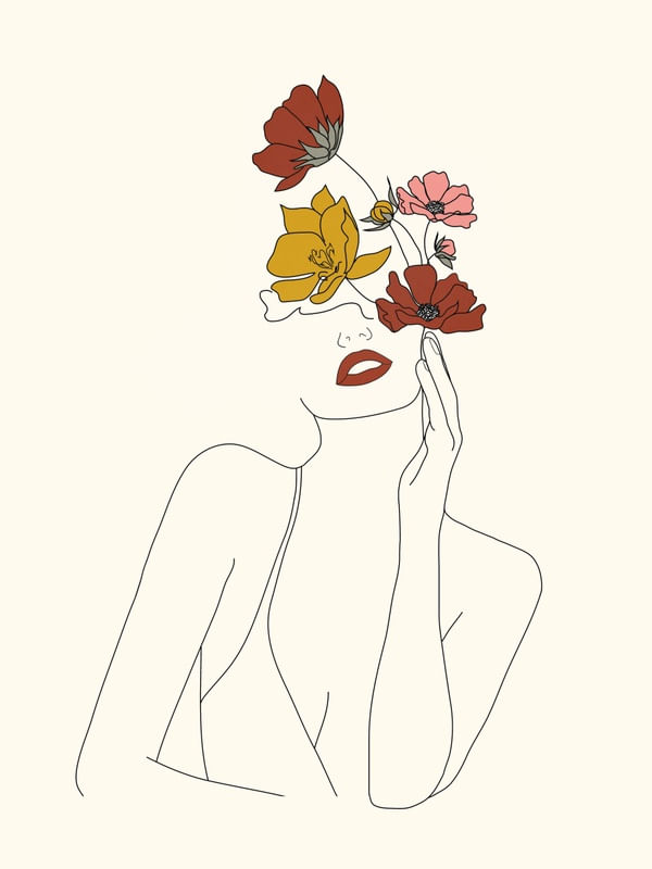 COLORFUL THOUGHTS MINIMAL LINE ART WOMAN WITH FLOWERS