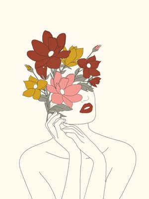 COLORFUL THOUGHTS MINIMAL LINE ART WOMAN WITH MAGNOLIA