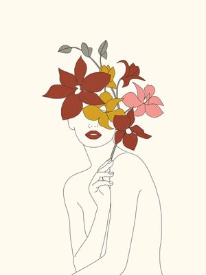 COLORFUL THOUGHTS MINIMAL LINE ART WOMAN WITH ORCHIDS