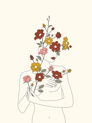 COLORFUL THOUGHTS MINIMAL LINE ART WOMAN WITH WILD ROSES