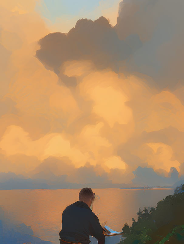 SILHOUETTE OF A MAN SITTING ON A ROCK - GENERATED AI