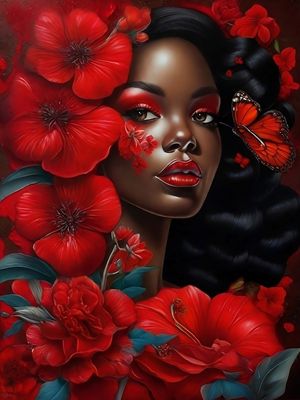 AFRO RED FLOWERS BY AI