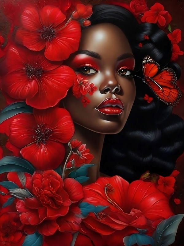 AFRO RED FLOWERS BY AI