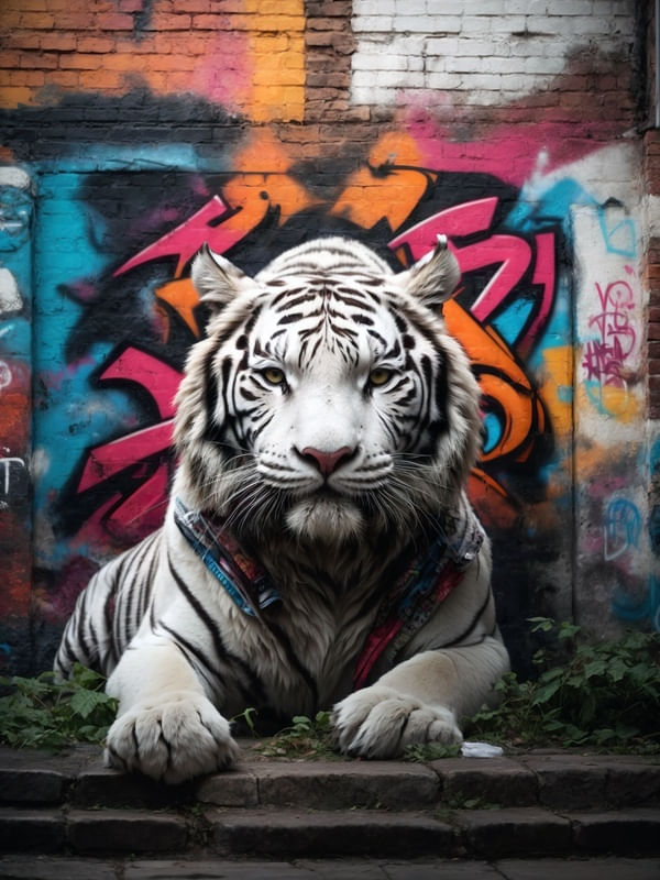 TIGRE ALBINO NA PAREDE BY AI