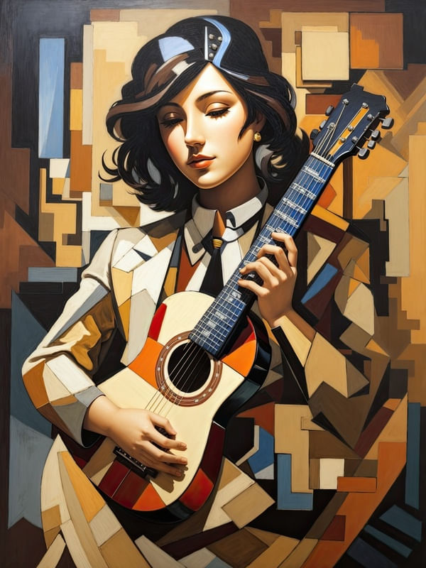 MULHER COM VIOLÃO CUBISMO BY AI