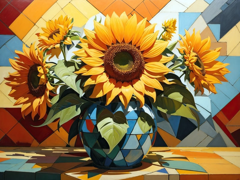 GIRASSOL EM VASO CUBISMO BY AI