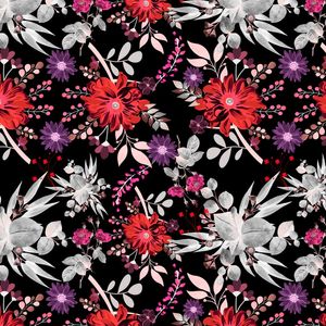 LOVELY GARDEN AT NIGHT - ESTAMPA FLORAL VERMELHO E BRANCO SQUARED VERSION