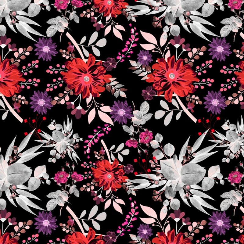 LOVELY GARDEN AT NIGHT - ESTAMPA FLORAL VERMELHO E BRANCO SQUARED VERSION