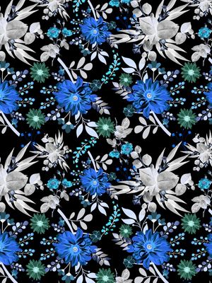 LOVELY GARDEN AT NIGHT - ESTAMPA FLORAL AZUL E BRANCO