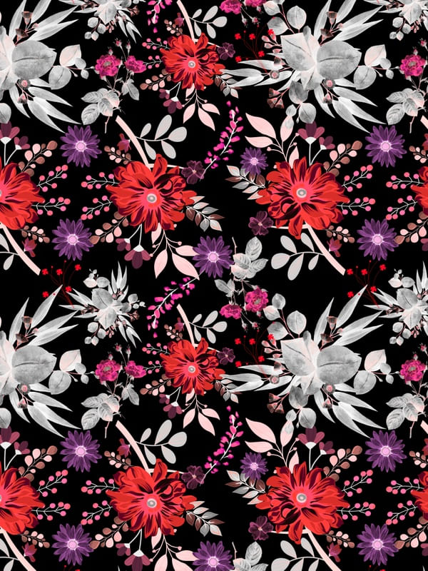 LOVELY GARDEN AT NIGHT - ESTAMPA FLORAL VERMELHO E BRANCO