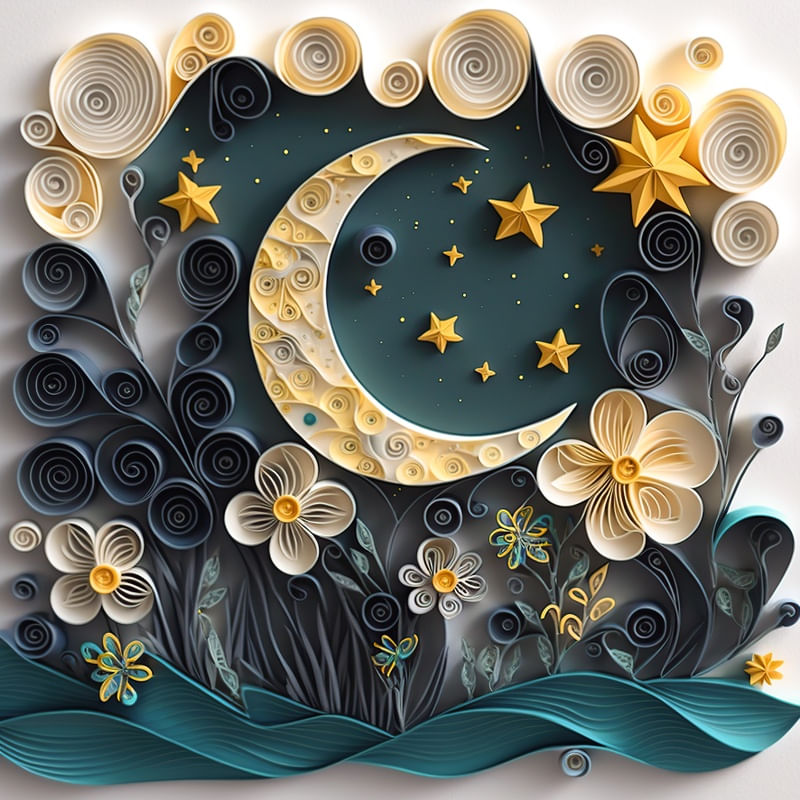 NOITE MÁGICA LUA EM PAPEL QUILLING BY AI POR PÂMELA STASCZAK