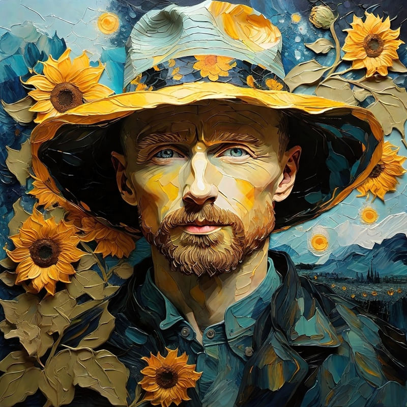 VAN GOGH EM UMA NOITE ESTRELADA COM GIRASSOL IV BY AI