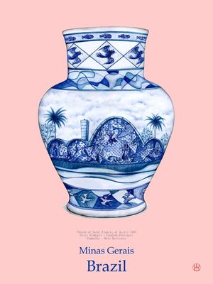 VASO CHINÊS CHINOISERIE AQUARELA IGREJA DA PAMPULHA OSCAR NIEMEYER CANDIDO PORTINARI