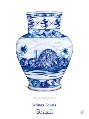 VASO CHINÊS EM AQUARELA IGREJA DA PAMPULHA OSCAR NIEMEYER CANDIDO PORTINARI