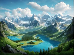 A MOUNTAINOUS BLUE LAKE BY AI