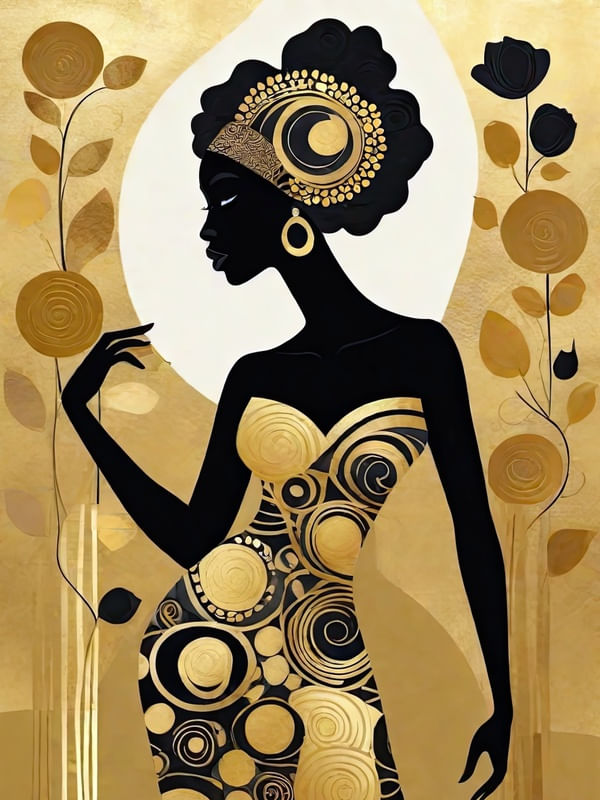 SILHUETA AFRO POSE II ESTILO KLIMT BY AI