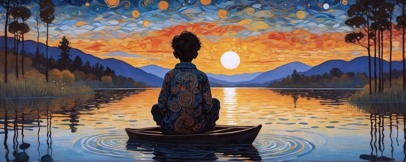 MENINO NO PÔR DO SOL INSPIRATION KLIMT BY AI