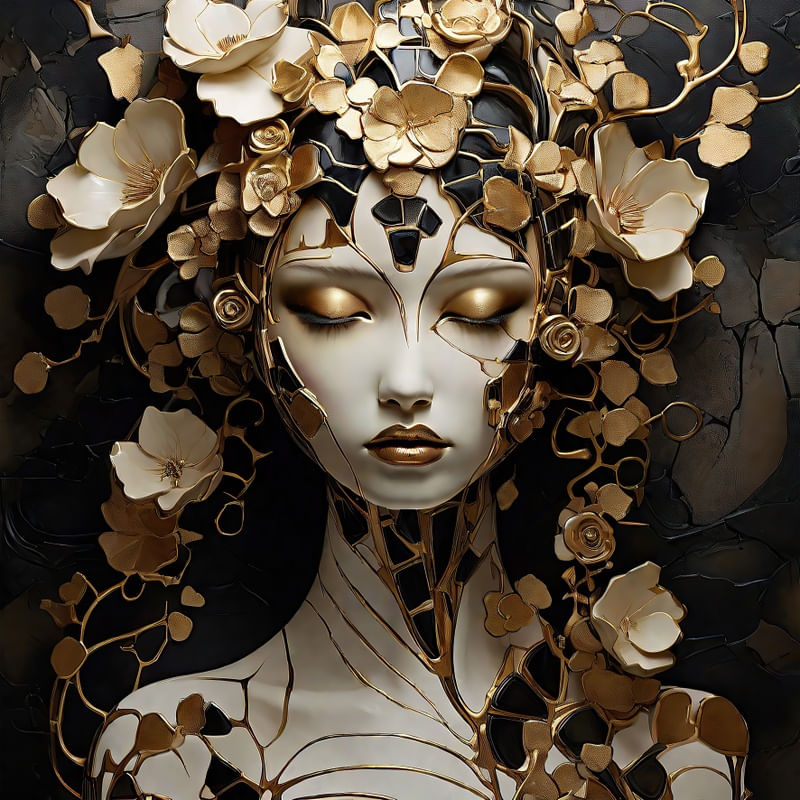 FACE E FLORES EM FRAGMENTOS DE PORCELANA I BY AI