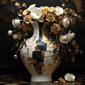 VASO E FLORES EM FRAGMENTOS DE PORCELANA I BY AI