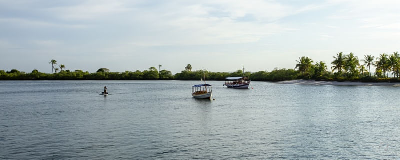 BARCOS E PRAIA PARADISÍACA DE ILHA NA BAHIA - PANORAMA