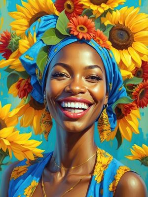 BELEZA AFRO COM GIRASSÓIS I BY AI