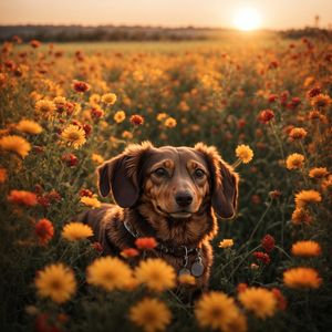 DACHSHUND EM UM CAMPO DE FLORES BY AI