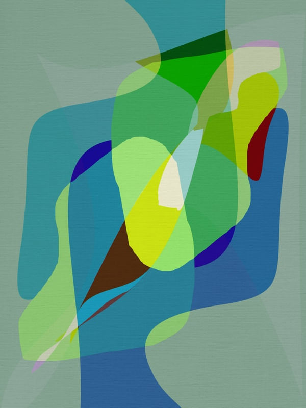 COLOR FIELD - BIRD IN NATURE BLUE AND GREEN ORGANIC ABSTRACT