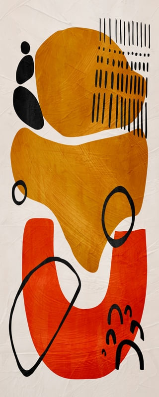 ARTE PANORÂMICA CONTEMPORANEA COLORIDA LARANJA AMARELO BEGE - ABSTRATO ORGÂNICO- 345D-PV