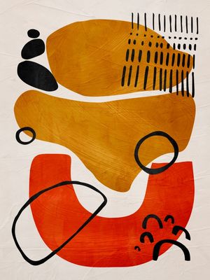 ARTE CONTEMPORANEA COLORIDA LARANJA AMARELO BEGE - ABSTRATO ORGÂNICO - 345D
