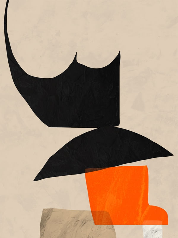 ARTE CONTEMPORANEA COLORIDA LARANJA PRETO BEGE - ABSTRATO ORGÂNICO - 342A