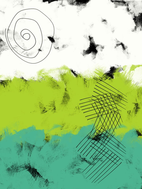 PINCELADAS COM DETALHES ABSTRATOS SÉRIE TONS VERDE CINZA OP 07
