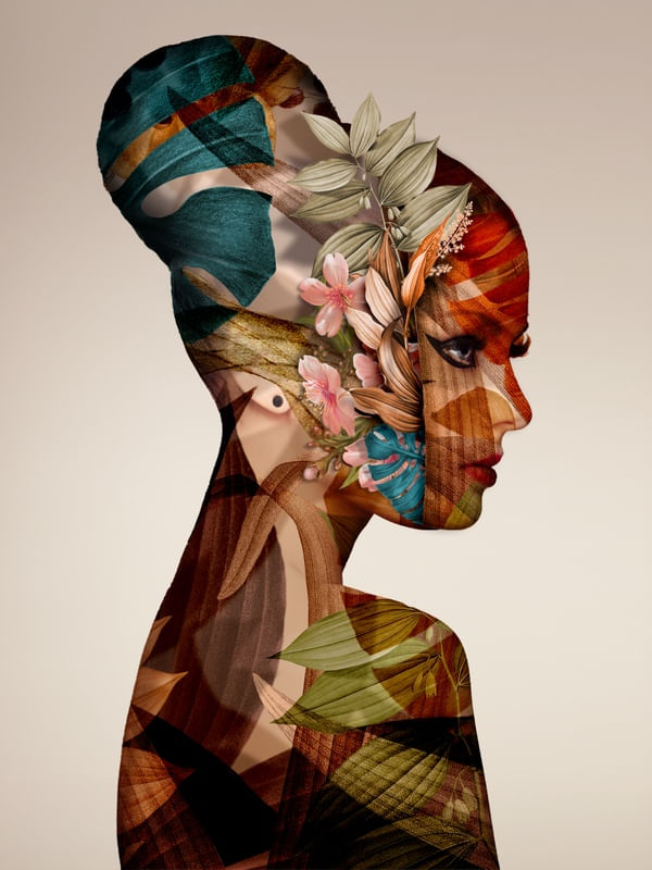 ARTE ABSTRATA COLORIDA DE MULHER E NATUREZA - DUPLA EXPOSIÇÃO - 07A
