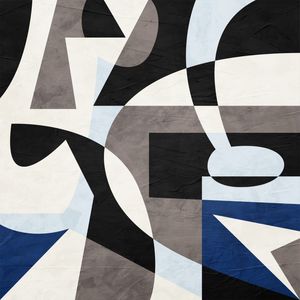 ARTE CONTEMPORANEA QUADRADO COLORIDO PRETO AZUL CINZA - ABSTRATO GEOMETRICO -681A-Q