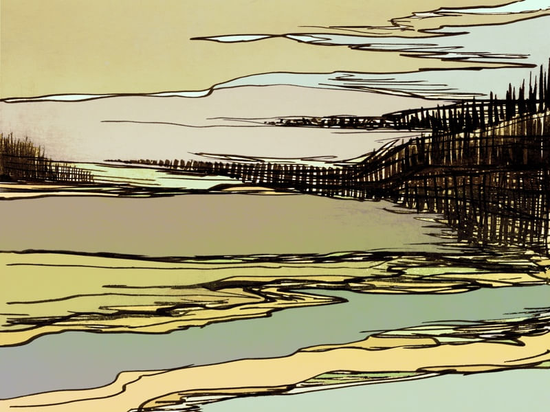 THE HAPPY RECLUSE 3 PAISAGEM - VERDE AGUA NATUREZA MINIMALISTA PANORAMICO SKETCH